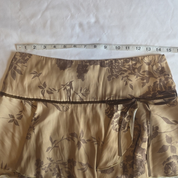Kimchi Blue Tan And Brown Satin Mini Skirt With Rose Accents - Picture 4 of 6